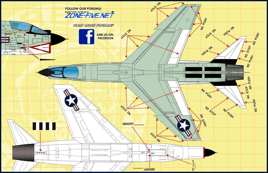 1/48 F-8 十字军战士战斗机机体警示标记