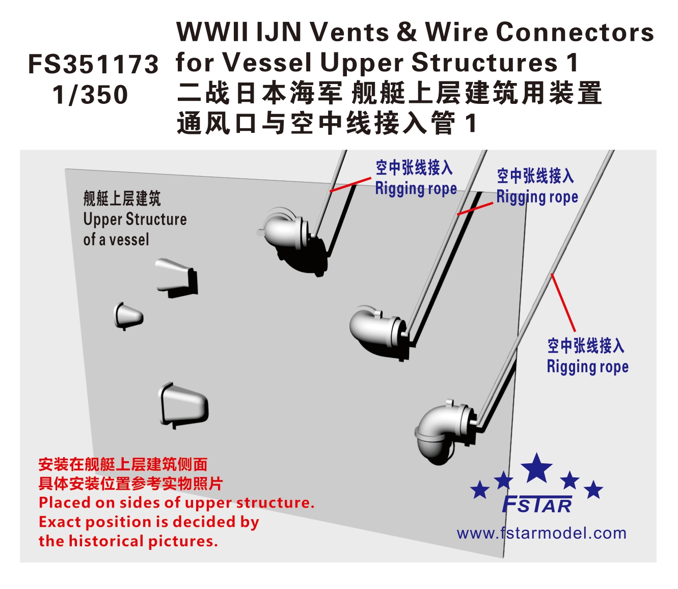 1/350 二战日本海军舰艇上层建筑用装置 通风口与空中线接入管