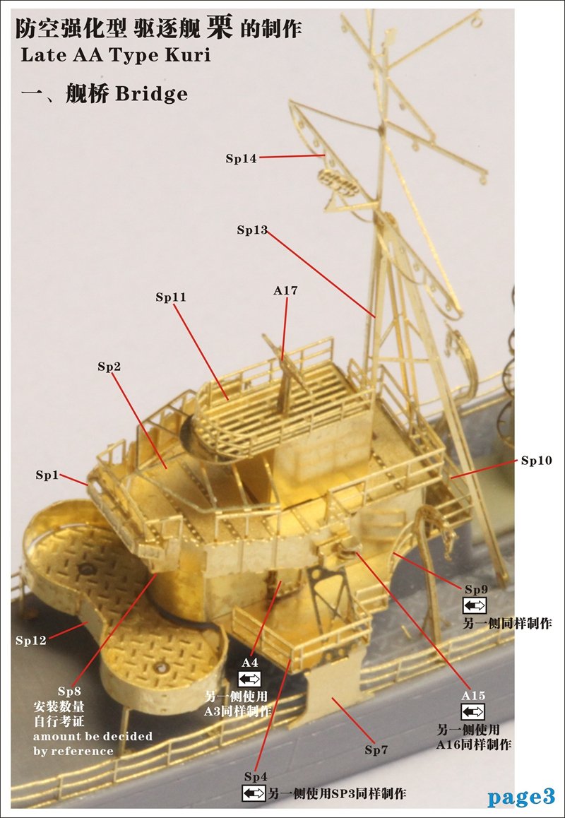 1/700 二战日本海军枞型栗号驱逐舰特别版(后期防空型)升级改造套件(配长谷川49436)