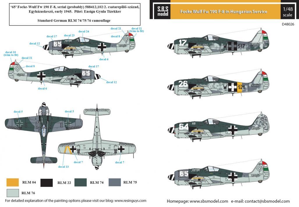 1/48 Fw190F-8 福克武尔夫战斗机"匈牙利服役战术标记"