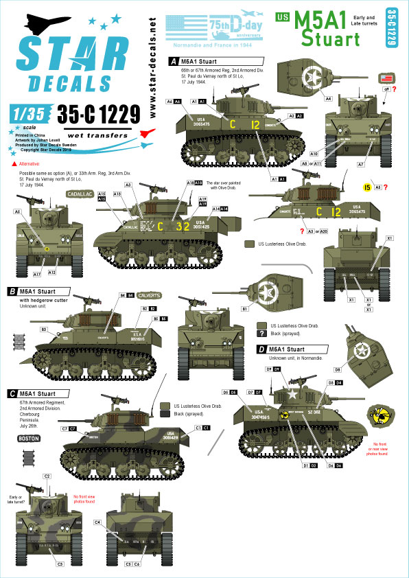 1/35 二战美国 M5A1 斯图亚特轻型坦克"诺曼底战线1944年"